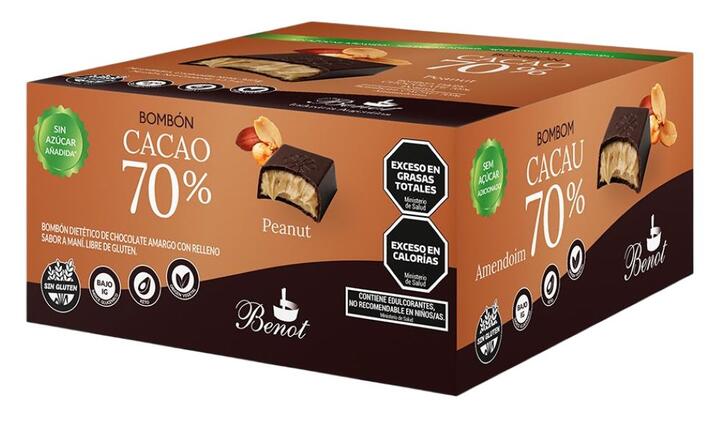 Bombón Cacao 70% con Maní x 15 gr x 24 unid = Benot