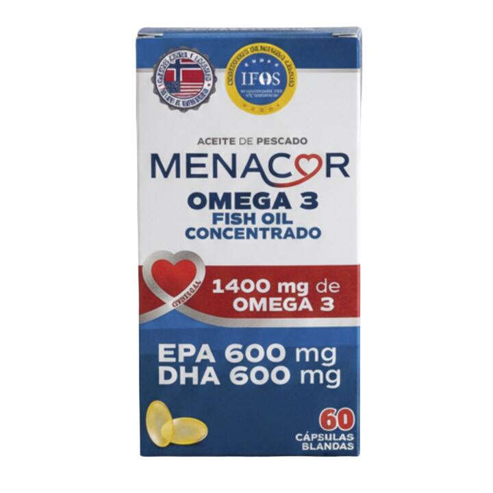 Menacor Omega 3 Conc. 1400 mg Ac. Pescado x 60 caps = Framingham Pharma