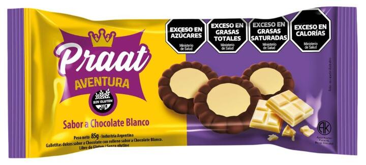 Galletitas Aventura de Chocolate rellenas con Chocolate Blanco x 85 gr Praat