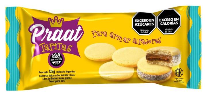 Tapitas de Alfajor sabor Vainilla y Coco x 125 gr Praat