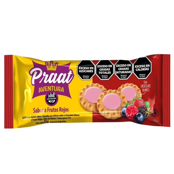 Galletitas Aventura de Vainilla, Chocolate Bco. y Frutos Rojos x 85 gr Praat