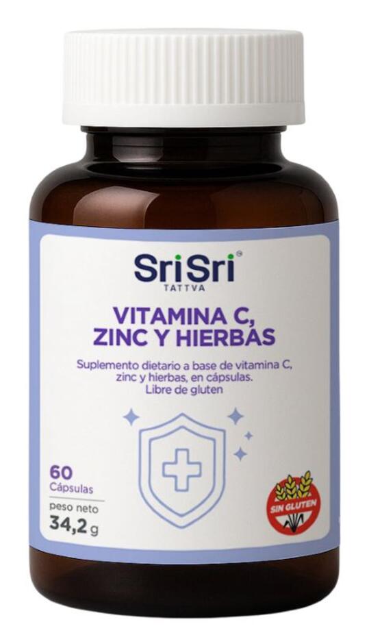 Vitamina C, Zinc e Hierbas x 60 caps Sri Sri