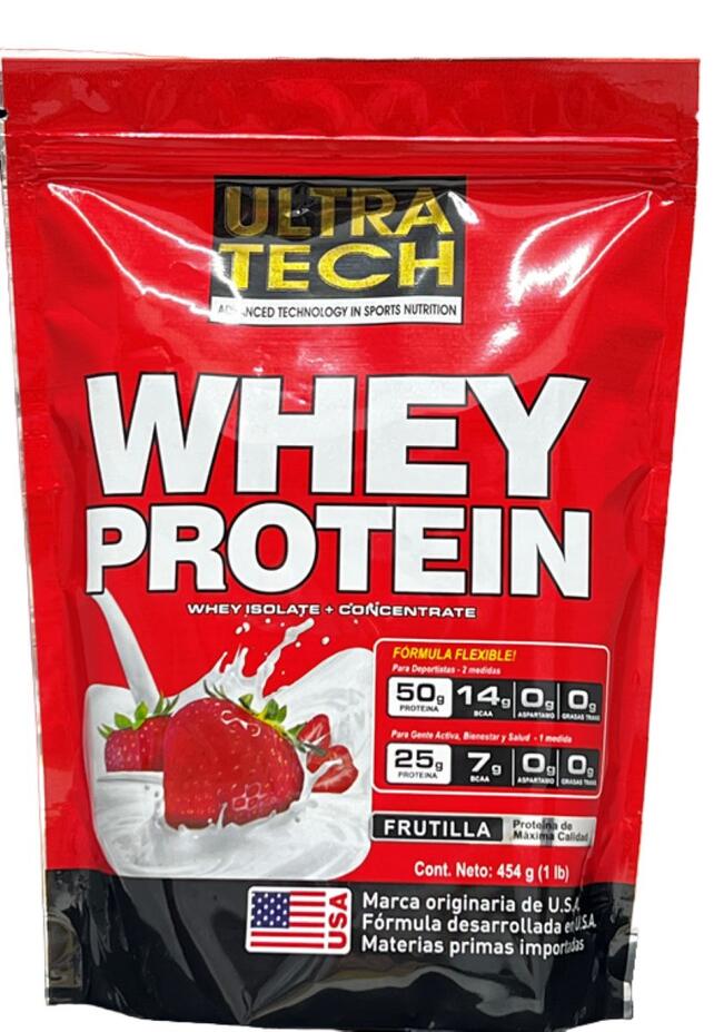 Whey Protein 454 g ( 1 libra) Frutilla = Ultra Tech 