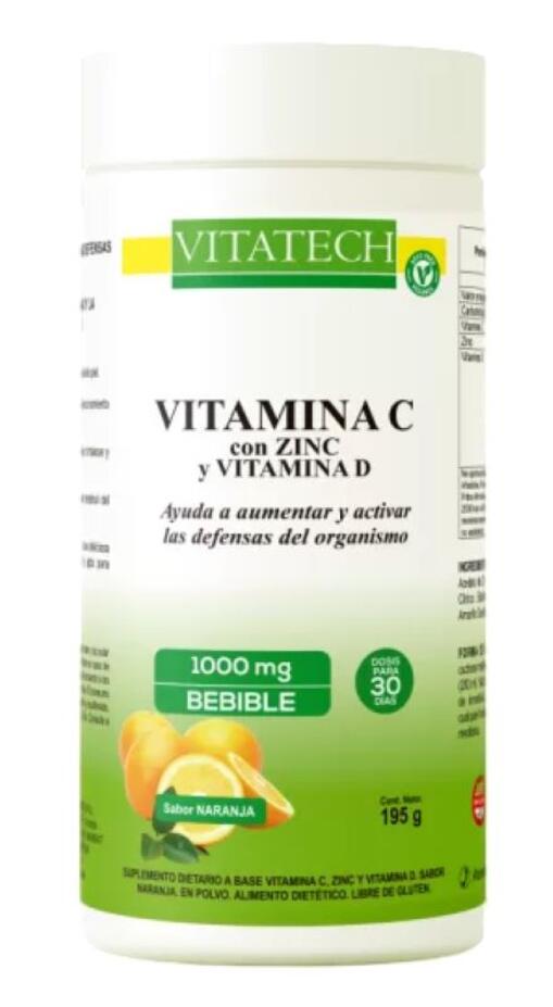 Vitamina C 1000 mg en polvo + Zn + D x 195 gr = Vitatech